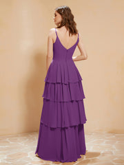 Robe Longue Bohème en Mousseline avec Volants Raisin
