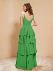 Robe Longue Bohème en Mousseline avec Volants Vert
