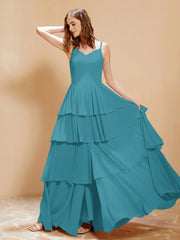 Robe Longue Bohème en Mousseline avec Volants Jade