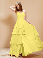 Robe Longue Bohème en Mousseline avec Volants Citron