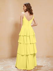 Robe Longue Bohème en Mousseline avec Volants Citron Grande Taille