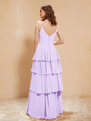 Robe Longue Bohème en Mousseline avec Volants Lilas Grande Taille