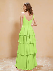Robe Longue Bohème en Mousseline avec Volants Vert Citron