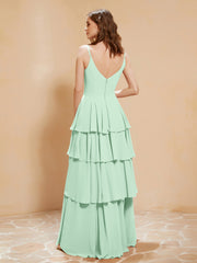 Robe Longue Bohème en Mousseline avec Volants Vert Menthe