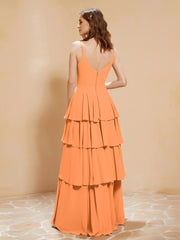 Robe Longue Bohème en Mousseline avec Volants Orange Grande Taille