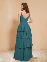 Robe Longue Bohème en Mousseline avec Volants Paon