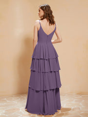 Robe Longue Bohème en Mousseline avec Volants Plum