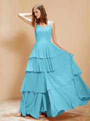 Robe Longue Bohème en Mousseline avec Volants Piscine