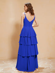 Robe Longue Bohème en Mousseline avec Volants Bleu Royale Grande Taille