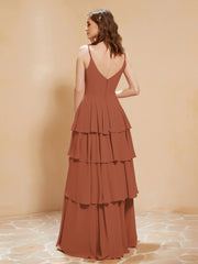Robe Longue Bohème en Mousseline avec Volants Rouille
