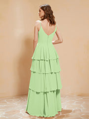 Robe Longue Bohème en Mousseline avec Volants Sauge Grande Taille