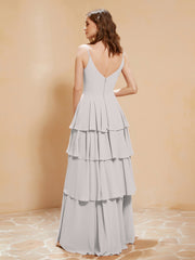Robe Longue Bohème en Mousseline avec Volants Argent