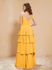 Robe Longue Bohème en Mousseline avec Volants Mandarine
