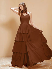 Robe Longue Bohème en Mousseline avec Volants Terracotta
