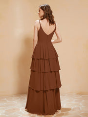 Robe Longue Bohème en Mousseline avec Volants Terracotta Grande Taille