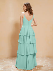 Robe Longue Bohème en Mousseline avec Volants Turquoise
