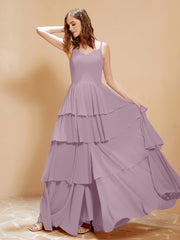 Robe Longue Bohème en Mousseline avec Volants Vintage Mauve Grande Taille