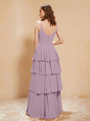 Robe Longue Bohème en Mousseline avec Volants Vintage Mauve