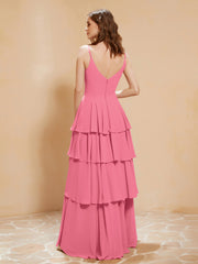 Robe Longue Bohème en Mousseline avec Volants Pastèque Grande Taille