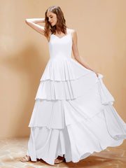 Robe Longue Bohème en Mousseline avec Volants Blanc Grande Taille