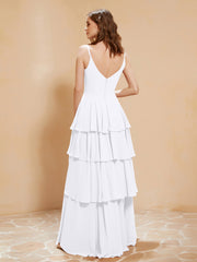 Robe Longue Bohème en Mousseline avec Volants Blanc Grande Taille