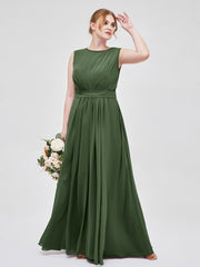 FAUX-Wrap Robe Longue Mousseline avec Ceinture Olive Verte