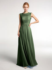 FAUX-Wrap Robe Longue Mousseline avec Ceinture Olive Verte
