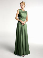 FAUX-Wrap Robe Longue Mousseline avec Ceinture Olive Verte