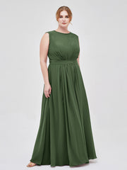 FAUX-Wrap Robe Longue Mousseline avec Ceinture Olive Verte