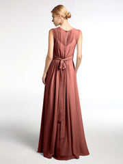 FAUX-Wrap Robe Longue Mousseline avec Ceinture terracotta