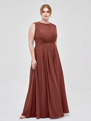 FAUX-Wrap Robe Longue Mousseline avec Ceinture terracotta Grande Taille