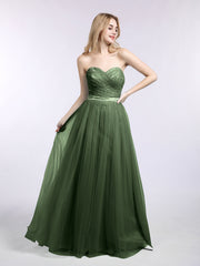 Dentelle et Tulle Longue Robe avec Col en Cœur Olive Verte