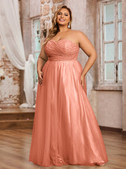 Dentelle et Tulle Longue Robe avec Col en Cœur Papaye