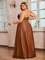 Dentelle et Tulle Longue Robe avec Col en Cœur terracotta Grande Taille