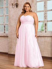 Dentelle et Tulle Longue Robe avec Col en Cœur Rose Pâle