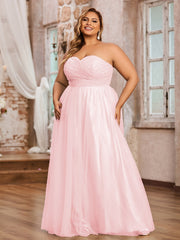 Dentelle et Tulle Longue Robe avec Col en Cœur Rose Pâle Grande Taille