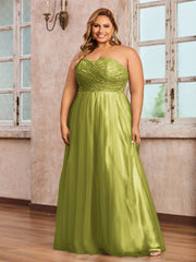 Dentelle et Tulle Longue Robe avec Col en Cœur Trèfle Grande Taille