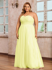 Dentelle et Tulle Longue Robe avec Col en Cœur Jonquille Grande Taille