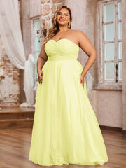 Dentelle et Tulle Longue Robe avec Col en Cœur Jonquille Grande Taille