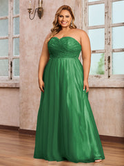 Dentelle et Tulle Longue Robe avec Col en Cœur Emeraude
