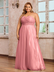Dentelle et Tulle Longue Robe avec Col en Cœur Flamant