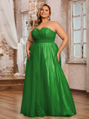 Dentelle et Tulle Longue Robe avec Col en Cœur Vert Grande Taille