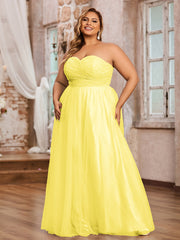 Dentelle et Tulle Longue Robe avec Col en Cœur Citron Grande Taille