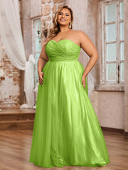 Dentelle et Tulle Longue Robe avec Col en Cœur Vert Citron