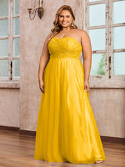 Dentelle et Tulle Longue Robe avec Col en Cœur Souci Grande Taille
