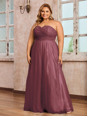Dentelle et Tulle Longue Robe avec Col en Cœur Mûre Grande Taille