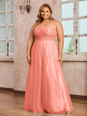 Dentelle et Tulle Longue Robe avec Col en Cœur Sunset Grande Taille