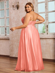 Dentelle et Tulle Longue Robe avec Col en Cœur Sunset Grande Taille