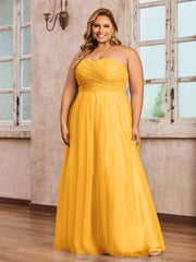 Dentelle et Tulle Longue Robe avec Col en Cœur Mandarine Grande Taille