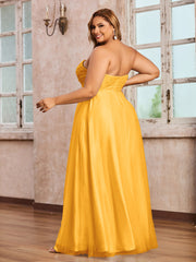 Dentelle et Tulle Longue Robe avec Col en Cœur Mandarine Grande Taille